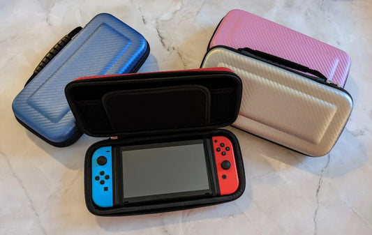 Nintendo Switch Classic and Oled Case - Carbon Fiber Texture Hard Case with Handle - Pink, Red, Blue, Silver