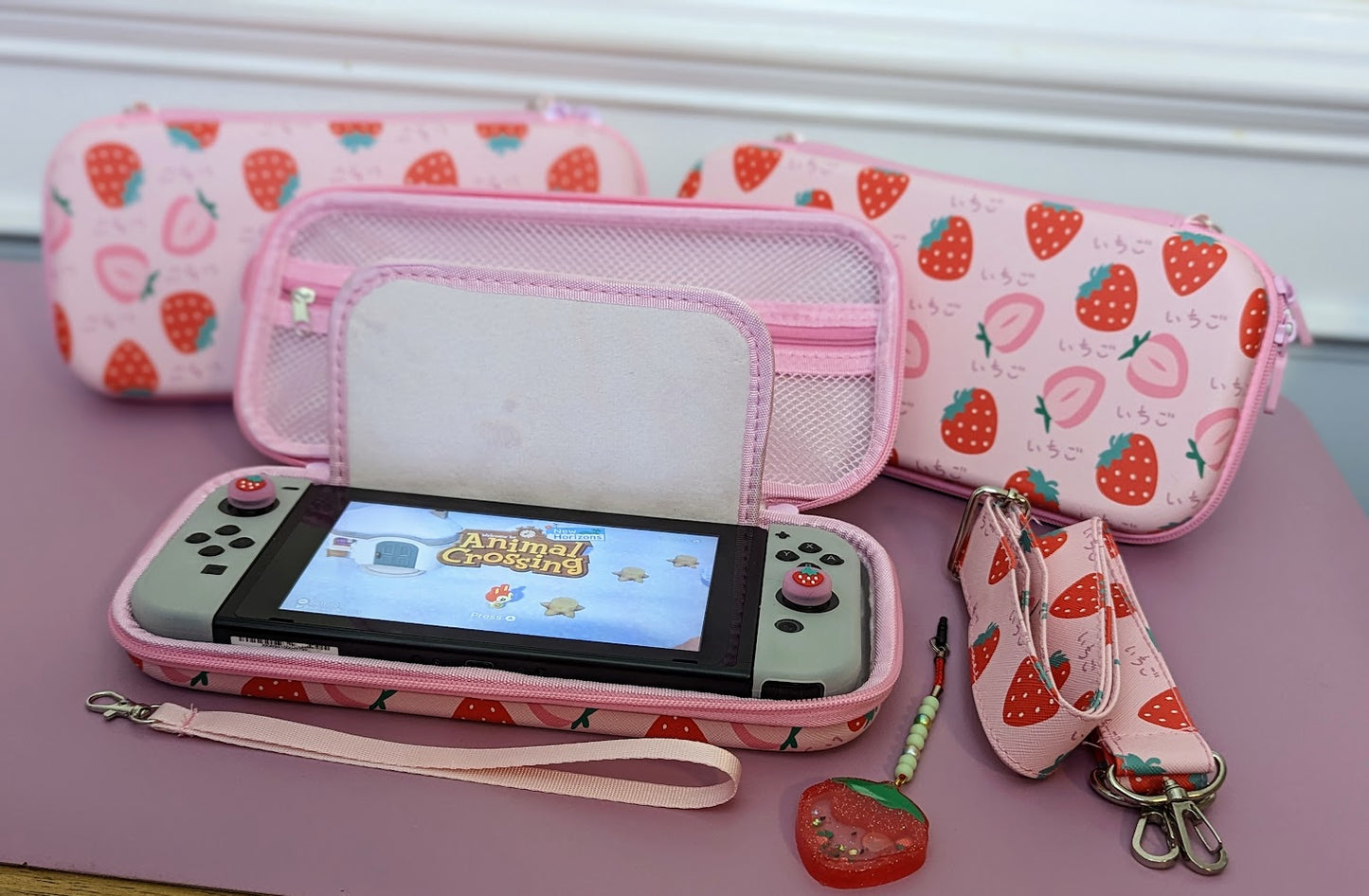 Nintendo Switch Classic and Oled Case - Adorable Kawaii Strawberry Carrying Case