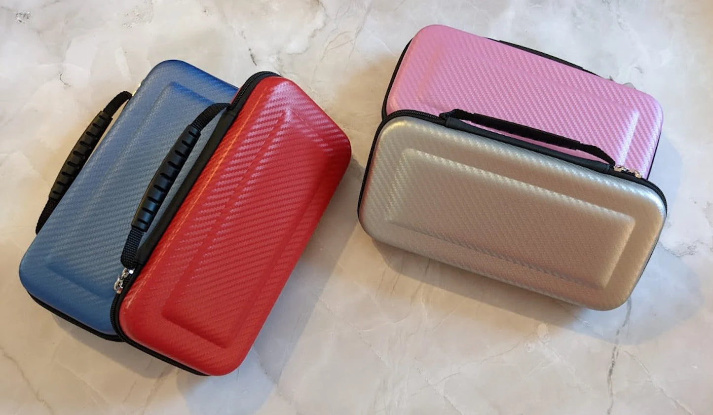 Nintendo Switch Classic and Oled Case - Carbon Fiber Texture Hard Case with Handle - Pink, Red, Blue, Silver