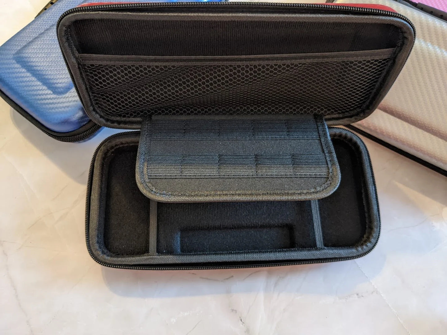 Nintendo Switch Classic and Oled Case - Carbon Fiber Texture Hard Case with Handle - Pink, Red, Blue, Silver