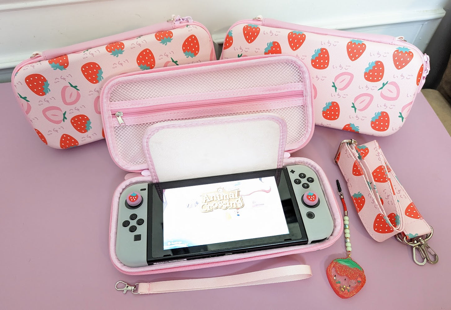 Nintendo Switch Classic and Oled Case - Adorable Kawaii Strawberry Carrying Case