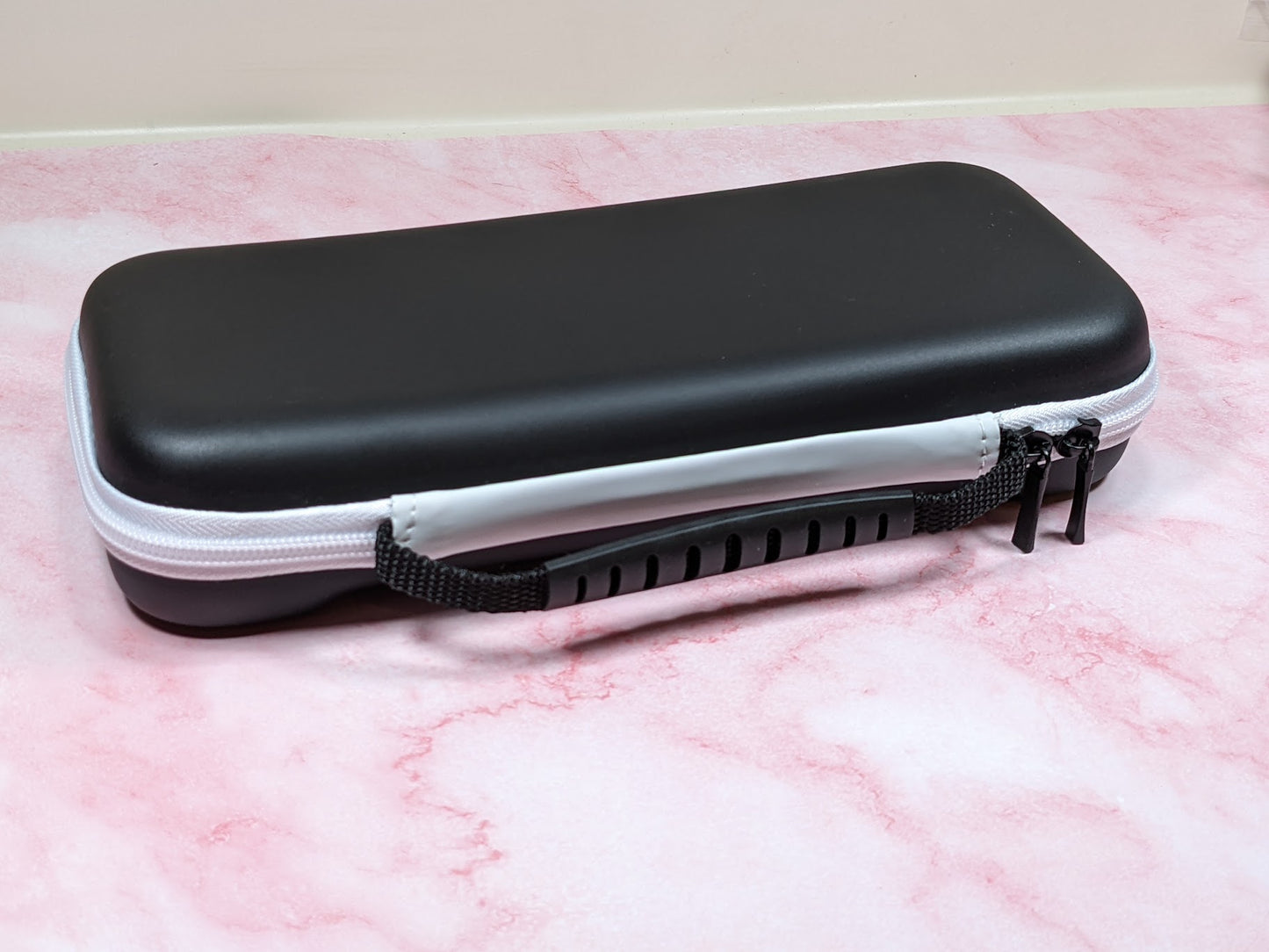Nintendo Switch Oled Case - Beautiful Black Matte Finish with White Zipper Sturdy Handle