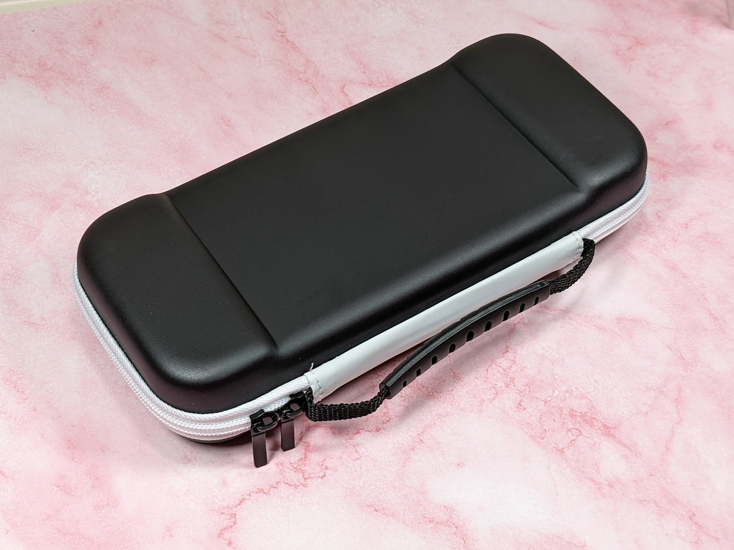 Nintendo Switch Oled Case - Beautiful Black Matte Finish with White Zipper Sturdy Handle